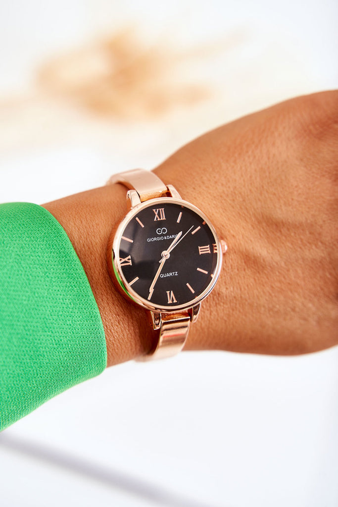 Laikrodis Giorgio & Dario Bracelet Watch With Black Dial Rose Gold