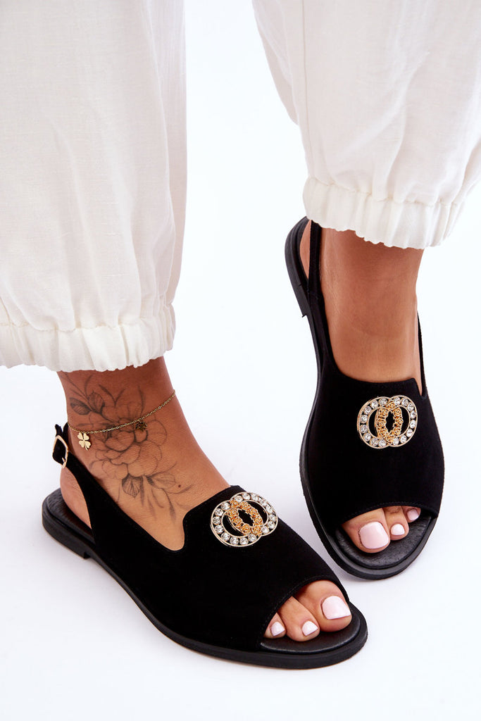 Suede Flat Sandals With Decoration Nicole 2744/002 Black